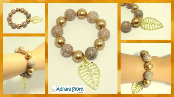 ⥾ Pulseira gold nude pérolas
